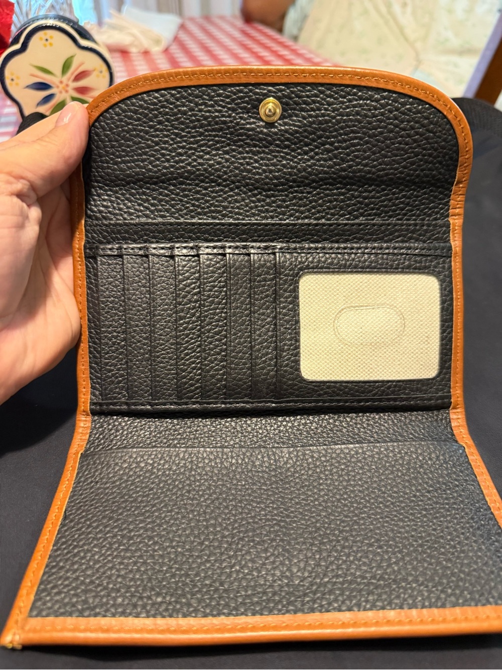 Dooney & Bourke Black Pebbled Leather Wallet with Cognac Trim - Picture 4 of 5